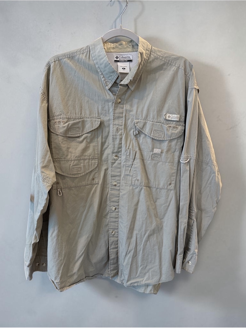 Columbia Men’s PFG Green Khaki Fishing Shirt Long Sleeve M